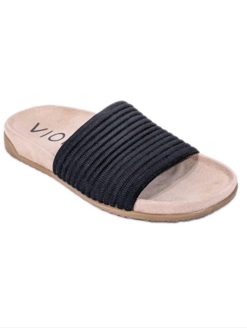 Vionic Evie Knit Slide sz 6 Women Flat Sandals Black Slip on Shoes Comfort beach